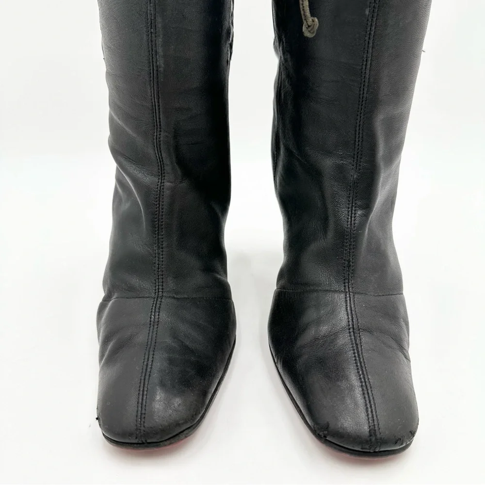 Vintage Christian Louboutin Leather Tie Ruched Tall Boots
